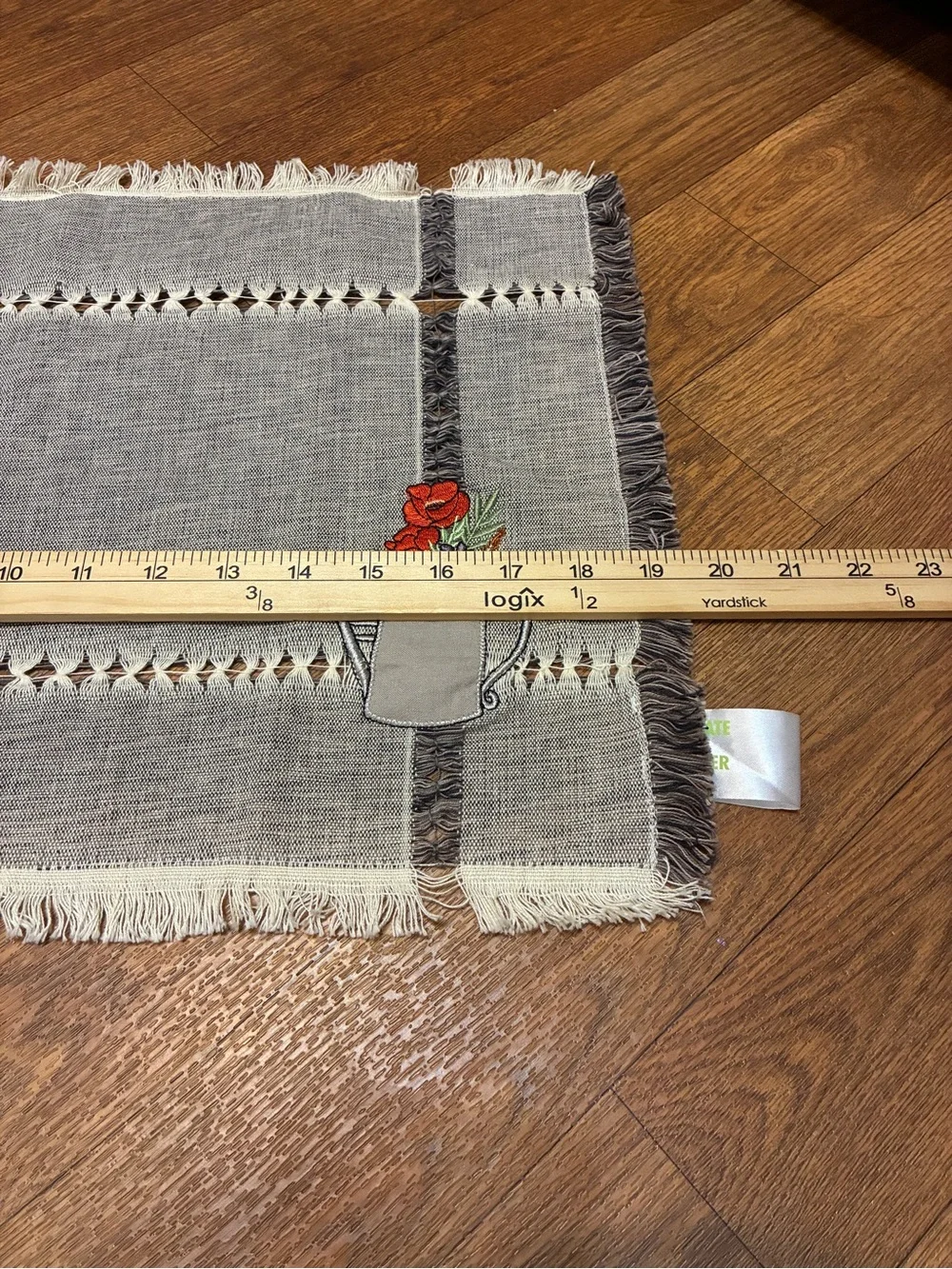 5 Gray Embroidered Watering Can Placemats with Fringe (Set of 5)